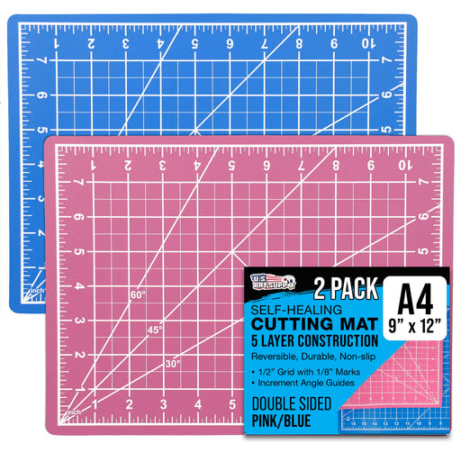 9" x 12" Pink/Blue Professional Self Healing 5-Ply Double Sided Durable Non-Slip Cutting Mat - Pack of 2