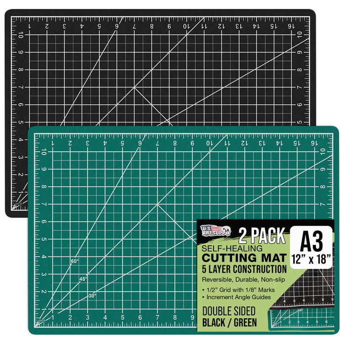 12" x 18" Green/Black Professional Self Healing 5-Ply Double Sided Durable Non-Slip Cutting Mat - Pack of 2