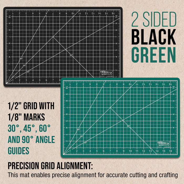 12" x 18" Green/Black Professional Self Healing 5-Ply Double Sided Durable Non-Slip Cutting Mat Great for Scrapbooking Quilting Sewing Arts Crafts