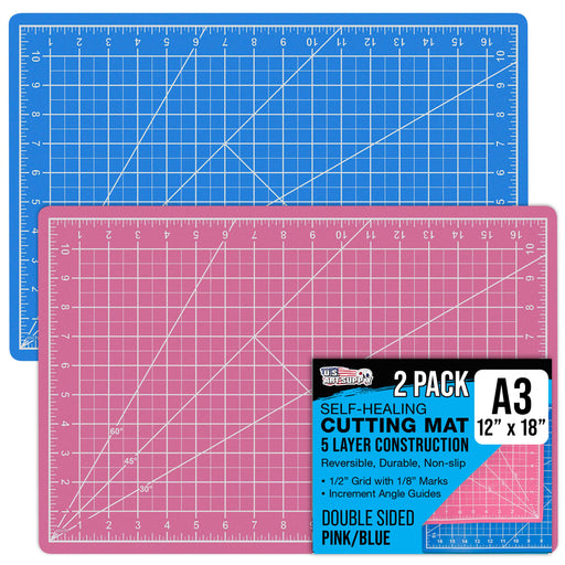 12" x 18" Pink/Blue Professional Self Healing 5-Ply Double Sided Durable Non-Slip Cutting Mat - Pack of 2