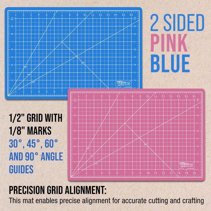 12" x 18" Pink/Blue Professional Self Healing 5-Ply Double Sided Durable Non-Slip Cutting Mat Great for Scrapbooking Quilting Sewing Arts & Crafts