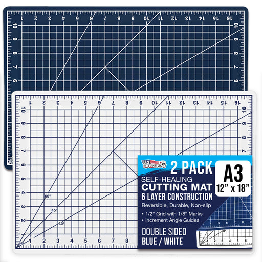 12" x 18" White/Blue Professional Self Healing 5-6 Layer Double Sided Durable Non-Slip Cutting Mat - Pack of 2