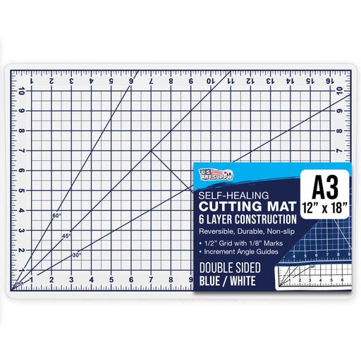 12" x 18" White/Blue Professional Self Healing 5-6 Layer Double Sided Durable Non-Slip Cutting Mat Great for Scrapbooking, Quilting, Sewing