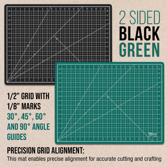 18" x 24" Green/Black Professional Self Healing 5-Ply Double Sided Durable Non-Slip Cutting Mat Great for Scrapbooking Quilting Sewing Arts Crafts