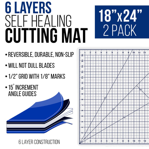 18" x 24" White/Blue Professional Self Healing 5-6 Layer Double Sided Durable Non-Slip Cutting Mat - Pack of 2