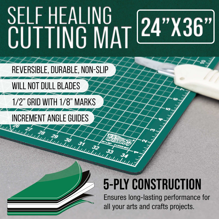 24" x 36" Self-Healing Cutting Mat 5-Ply - Double-Sided Green/Black Craft Mat, Non-Slip Cutting Mats for Crafts, Sewing, Quilting, Scrapbooking