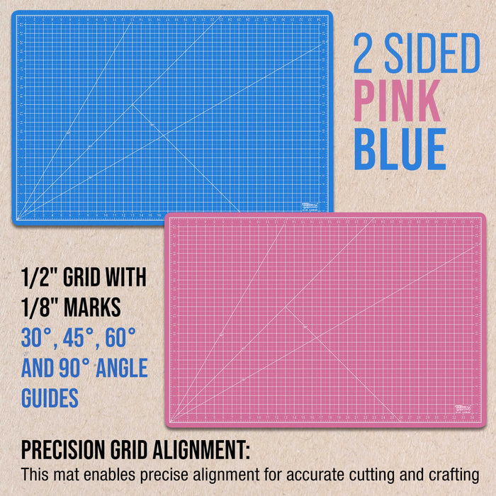 24" x 36" Pink/Blue Professional Self Healing 5-Ply Double Sided Durable Non-Slip Cutting Mat Great for Scrapbooking Quilting Sewing Arts & Crafts