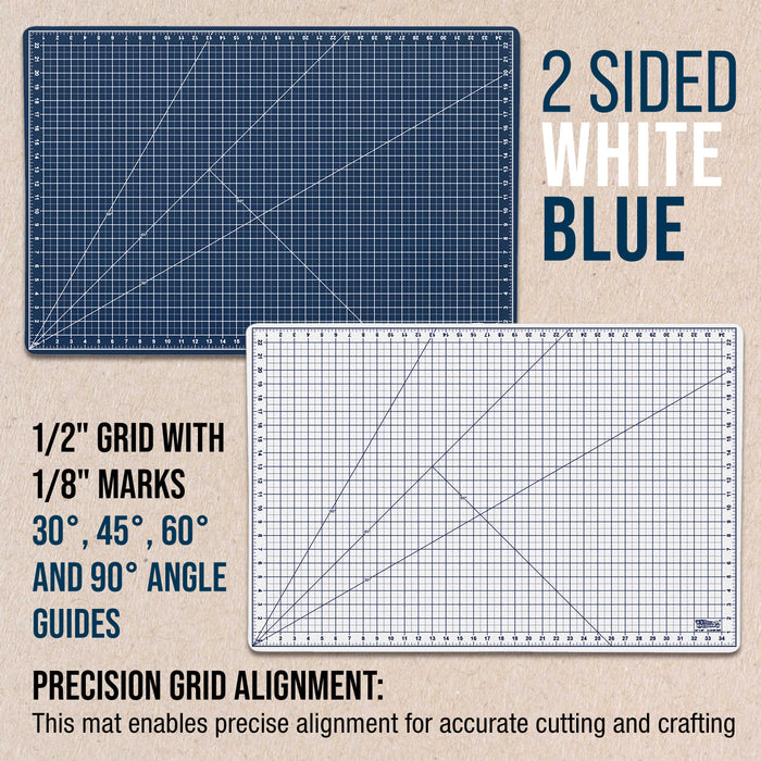 24" x 36" White/Blue Professional Self Healing 5-6 Layer Double Sided Durable Non-Slip Cutting Mat Great for Scrapbooking, Quilting, Sewing