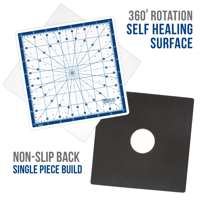 8" x 8" Rotary White/Blue High Contrast Professional Self Healing 7-Layer Durable Non-Slip Cutting Mat Great for Scrapbooking, Quilting, Sewing