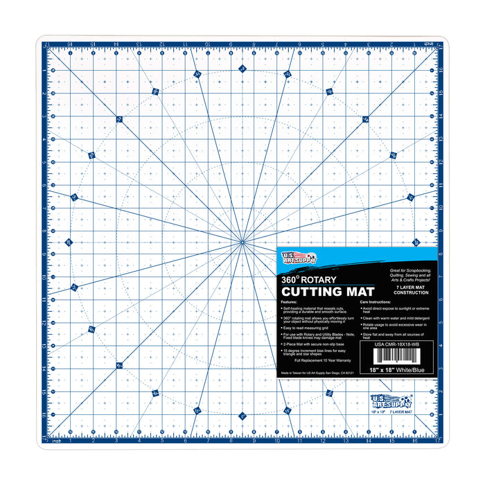 18" x 18" Rotary White/Blue High Contrast Professional Self Healing 7-Layer Durable Non-Slip Cutting Mat Great for Scrapbooking, Quilting, Sewing