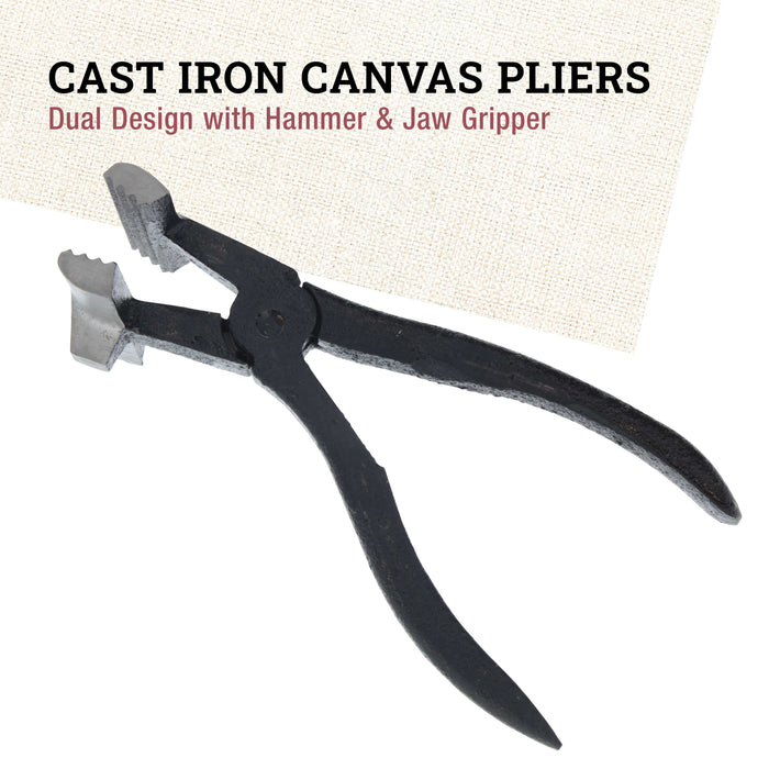 U.S. Art Supply Canvas Stretcher Pliers - Cast Iron Tool with Hammer & Jaw Gripper - Canvas Pliers for Stretching Fabric