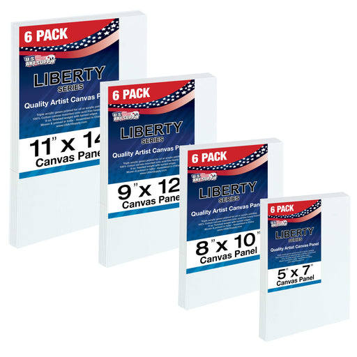 Multi-Pack 6-Ea of 5 x 7, 8 x 10, 9 x 12, 11 x 14 inch. Professional Quality Medium Artist Canvas Panel Assortment Pack (24 Total Panels)