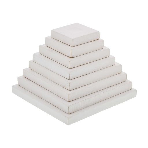 Mini Pyramid of Square Stretched Canvas (8 pack) 1-each of: 1-1/2x1-1/2, 2x2, 2-1/2x2-1/2, 2-3/4x2-3/4, 3-1/4x3-1/4, 3-5/8x3-5/8, 4x4, 4-1/2x4-1/2)