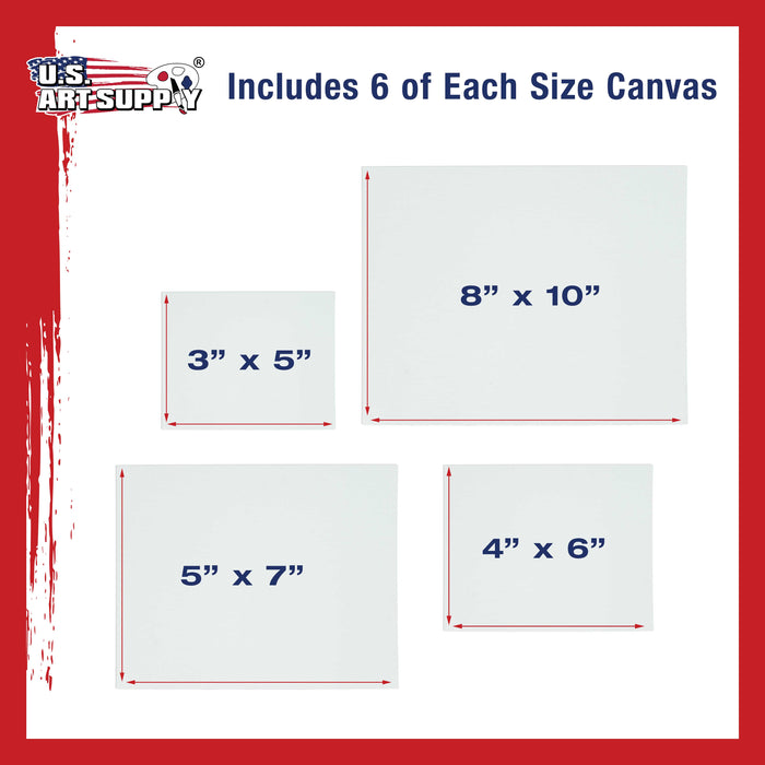 Multi-Pack 6-Ea of 3 x 5, 4 x 6, 5 x 7, 8 x 10 inch Professional Quality Small Artist Canvas Panel Board Assortment Pack (24 Total Panel Boards)