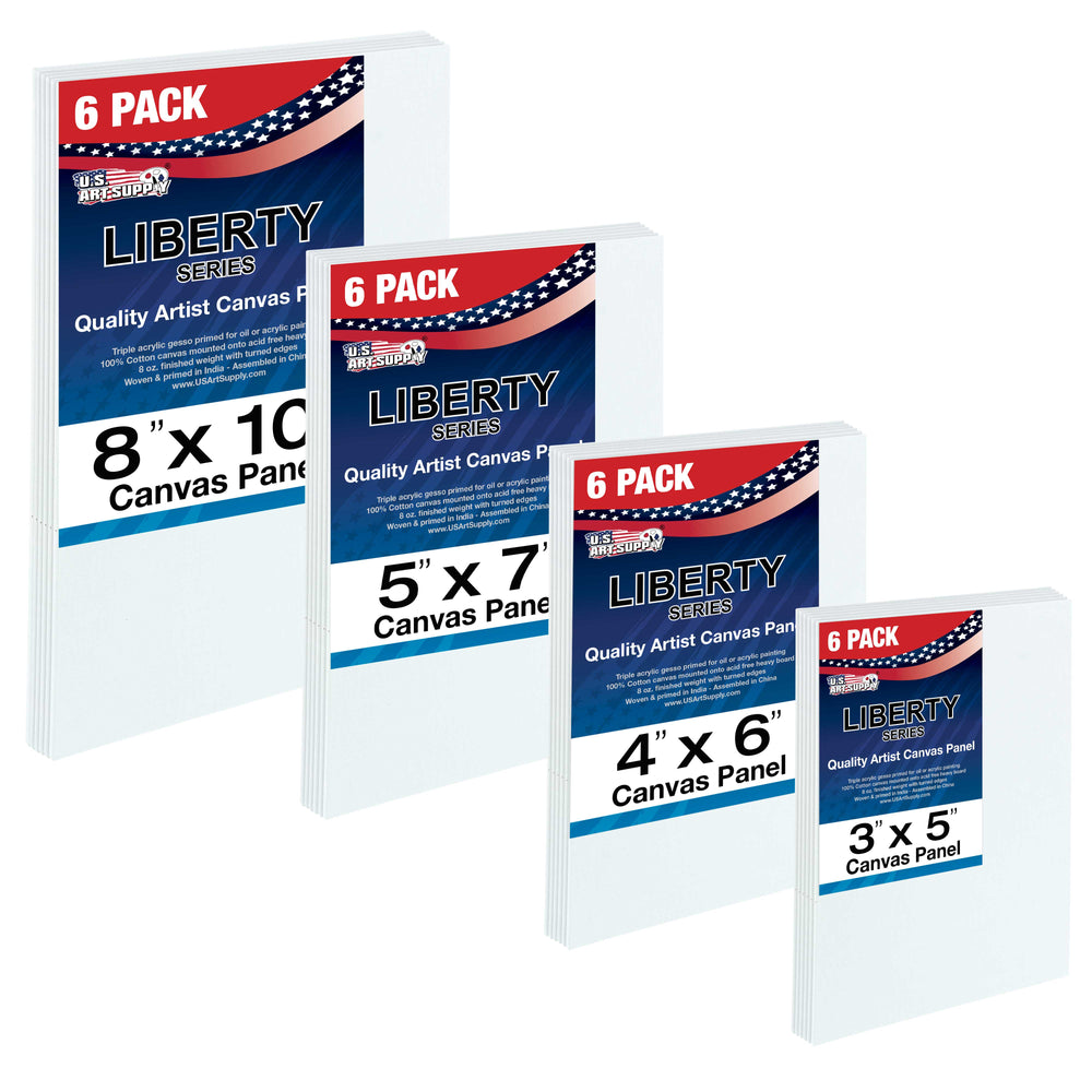 Multi-Pack 6-Ea of 3 x 5, 4 x 6, 5 x 7, 8 x 10 inch Professional Quality Small Artist Canvas Panel Board Assortment Pack (24 Total Panel Boards)