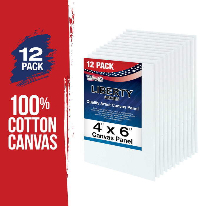 4 X 6 Inch Professional Art Canvas Board Panels 12 Pack - 8 Ounce Heavyweight Cotton Acid Free Canvases for Painting Acrylics and Watercolor (1 Case of 12 Single Canvas Painting Panels)