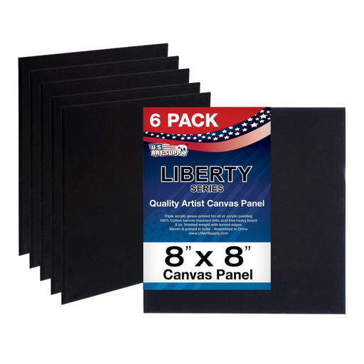 8 X 8 inch Black Professional Artist Quality Acid Free Canvas Panels 6-Pack (1 Full Case of 6 Single Canvas Panels)