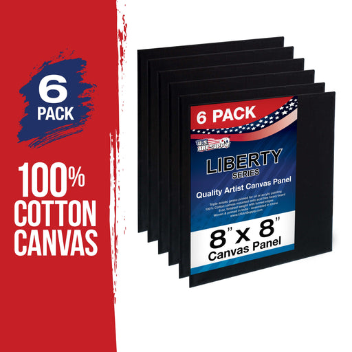 8 X 8 inch Black Professional Artist Quality Acid Free Canvas Panels 6-Pack (1 Full Case of 6 Single Canvas Panels)
