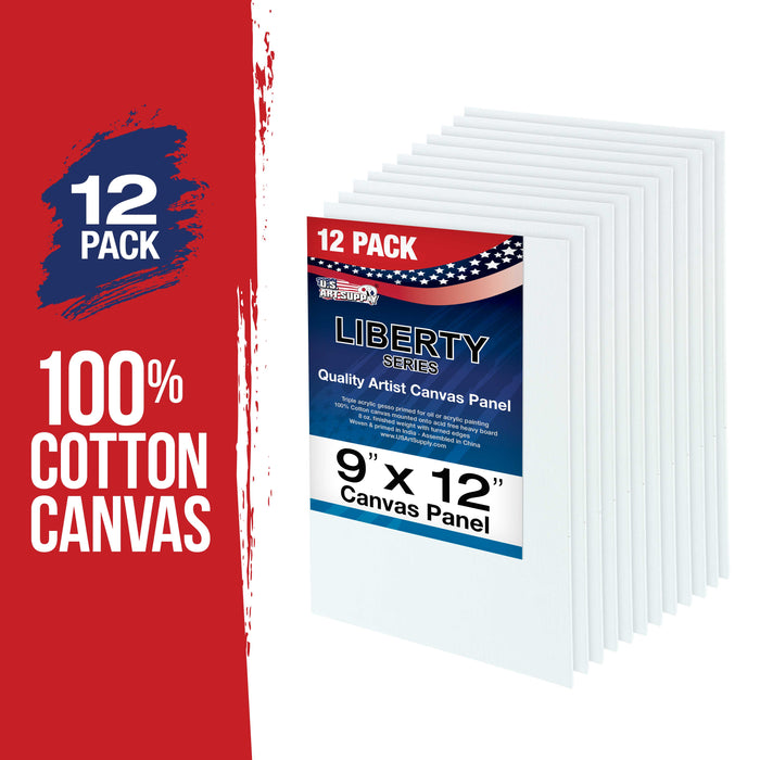 9 X 12 Inch Professional Art Canvas Board Panels 12 Pack - 8 Ounce Heavyweight Cotton Acid Free Canvases for Painting Acrylics and Watercolor (1 Case of 12 Single Canvas Painting Panels)