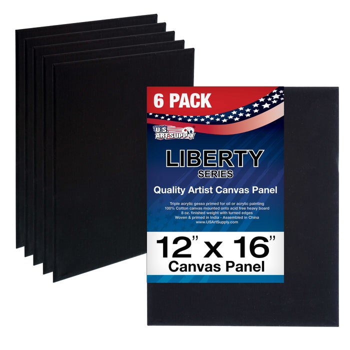 12" x 16" Black Professional Artist Quality Acid Free Canvas Panel Boards for Painting 6-Pack