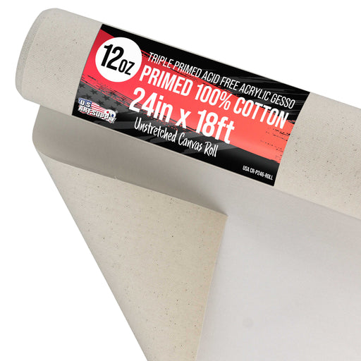 U.S. Art Supply 24" Wide x 6 Yards (18 Feet) Long Unstretched Canvas Roll - 100% Cotton, 12-Ounce Triple Primed Gesso, Acid-Free, Oil Acrylic Painting