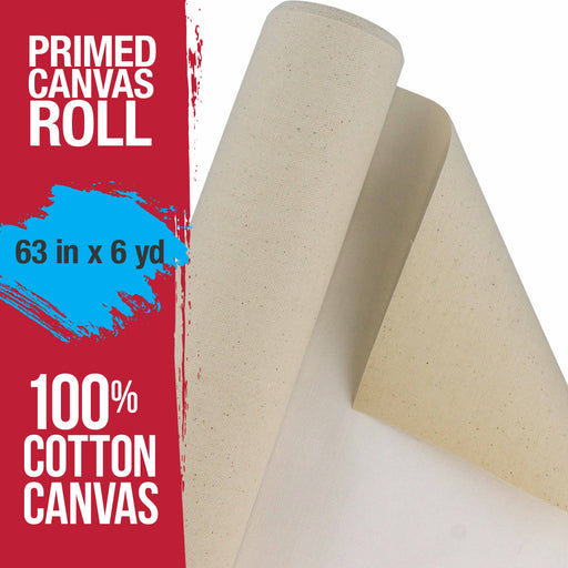 U.S. Art Supply 63" Wide x 6 Yards (18 Feet) Long Unstretched Canvas Roll - 100% Cotton, 12-Ounce Triple Primed Gesso, Acid-Free, Oil Acrylic Painting