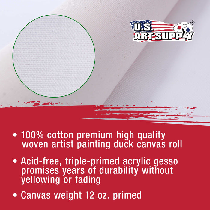 U.S. Art Supply 12-Ounce Triple Primed Gesso 63" Wide x 18' Long (6 Yards), 100% Cotton, Acid-Free - Unstretched Canvas Rolls for Painting, Oil & Acrylic, Murals - Cut To Frame Size