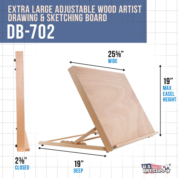 X-Large 25-5/8" Wide x 19" Tall (A2) Artist Adjustable Wood Drawing Sketching Board