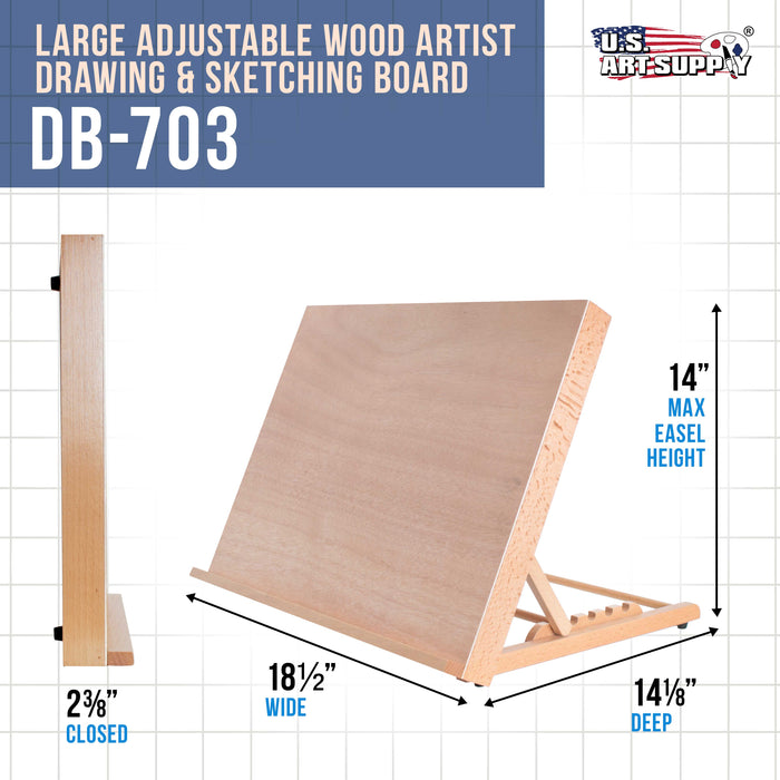 Large 18-1/2" Wide x 14-1/8" (A3) Tall Artist Adjustable Wood Drawing Sketching Board