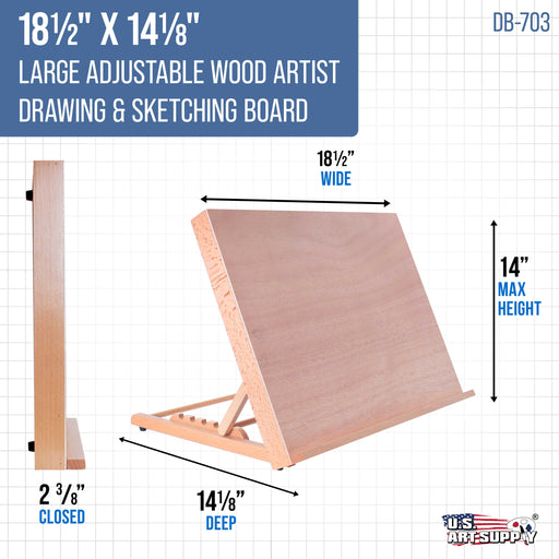 Large 18-1/2" x 14-1/8" (A3) Adjustable Wood Art Drawing Board - 6 Angles, Beechwood Construction, Pencil Ledge - Perfect for Designing, Drafting, Sketching & Architecture Work