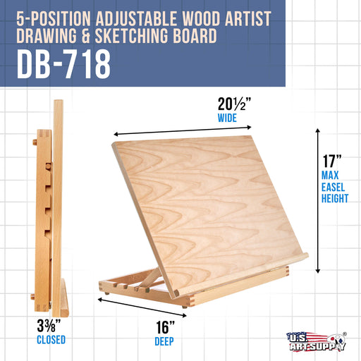 5-Position Adjustable Wood Artist Drawing & Sketching Board