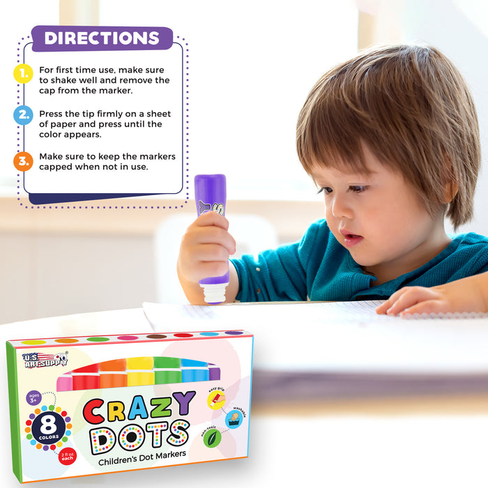 6 Boxes of 8 Color Crazy Dots Markers - Children's Washable Easy Grip Non-Toxic Paint - 48 Total Marker Daubers