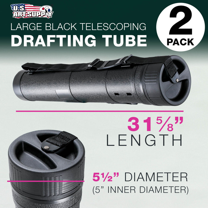 Black Telescoping Drafting Tube - Outside Diameter: 5-1/2 inch, Inside Diameter: 5 inch, Length: 31-5/8 to 53-3/4 inches - 2 Pack