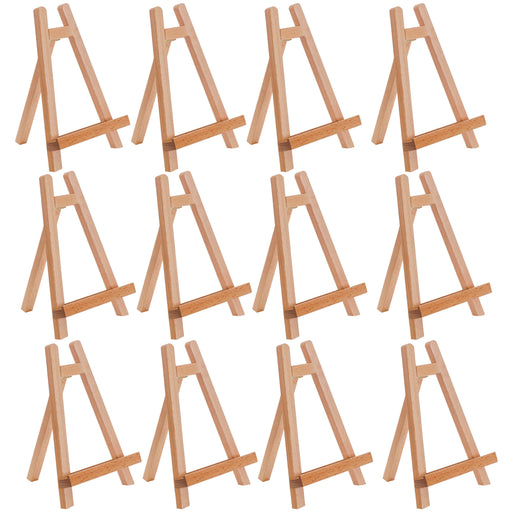 10.5" Small Tabletop Display Stand A-Frame Artist Easel, 12 Pack - Beechwood Tripod, Portable Kids Student School Painting Party Table Desktop Easel