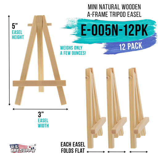 5" Mini Easel (12 Pack) - Natural Wooden A-Frame Tabletop Display Stand, Mini Easel Stand - Small Easels for Display, Small Canvases, Crafts, Business Cards, Signs, Photos, Gifts