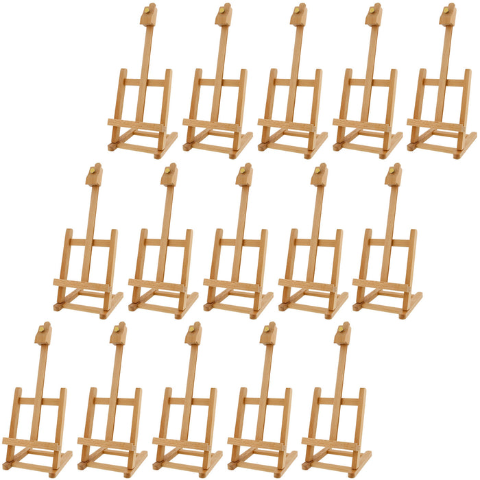16" Mini Tabletop Wooden H-Frame Studio Easel (Pack of 12) - Artists Adjustable Beechwood Painting and Display Easel, Holds Up To 12" Canvas, Holder