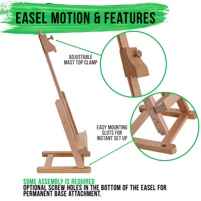 16" Mini Tabletop Wooden H-Frame Studio Easel (Pack of 12) - Artists Adjustable Beechwood Painting and Display Easel, Holds Up To 12" Canvas, Holder