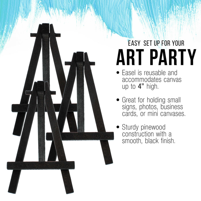 5" Mini Black Wood Display Easel (12 Pack), A-Frame Artist Painting Party Tripod Easel - Tabletop Holder Stand for Kids Crafts Small Canvases Cards