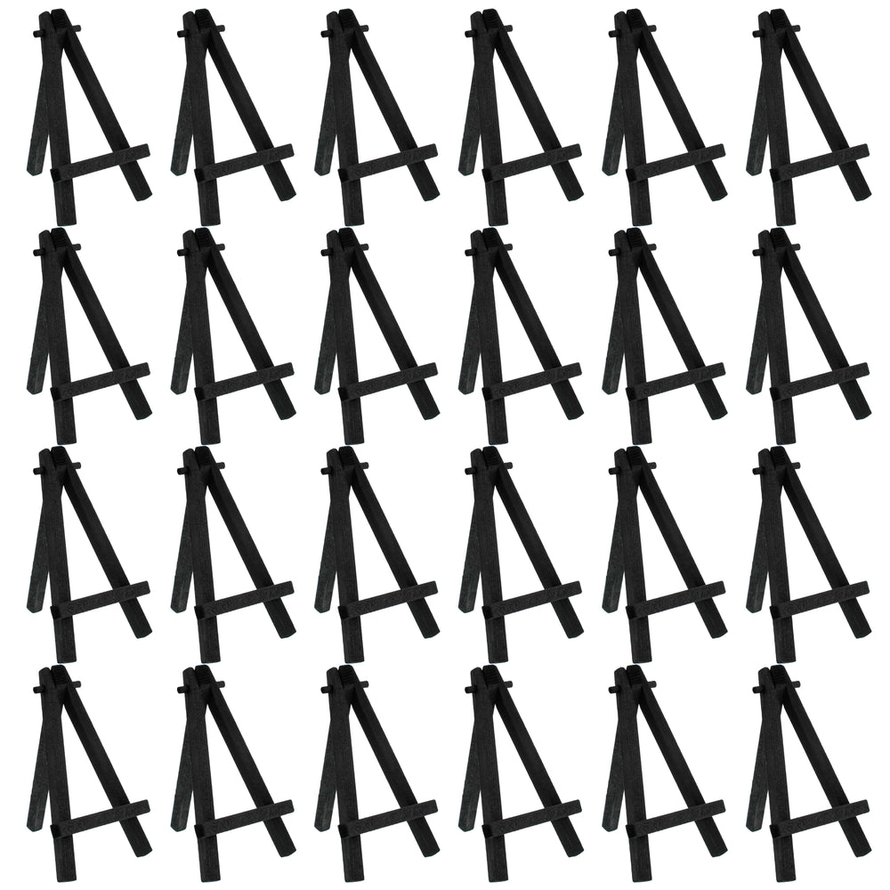 5" Mini Easel (24 Pack) - Black Wooden A-Frame Tabletop Display Stand, Mini Easel Stand - Small Easels for Display, Small Canvases, Crafts, Business Cards, Signs, Photos, Gifts