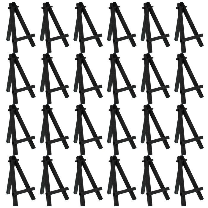 5" Mini Easel (24 Pack) - Black Wooden A-Frame Tabletop Display Stand, Mini Easel Stand - Small Easels for Display, Small Canvases, Crafts, Business Cards, Signs, Photos, Gifts