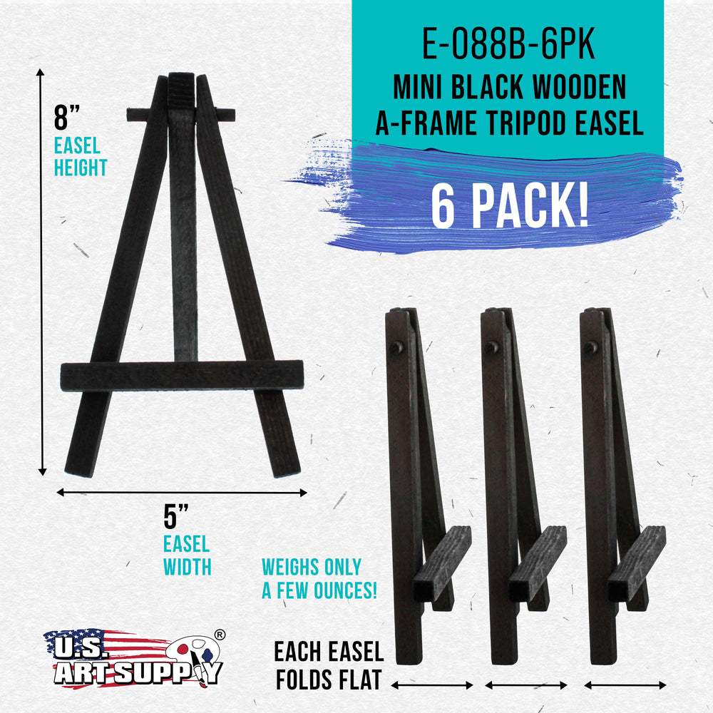 8" High Small Black Wooden Easel (6 Pack), A-Frame Canvas Stand Tripod, Small Painting Easels - Tabletop Easel for Painting, Canvases, Student Crafts, Event Signs Photos