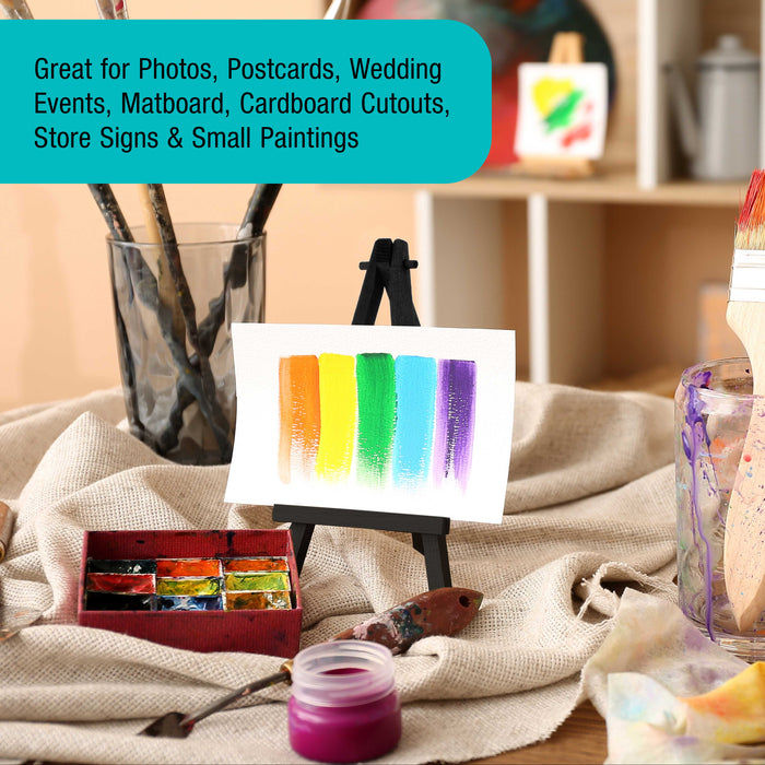 8" High Small Black Wooden Easel (6 Pack), A-Frame Canvas Stand Tripod, Small Painting Easels - Tabletop Easel for Painting, Canvases, Student Crafts, Event Signs Photos