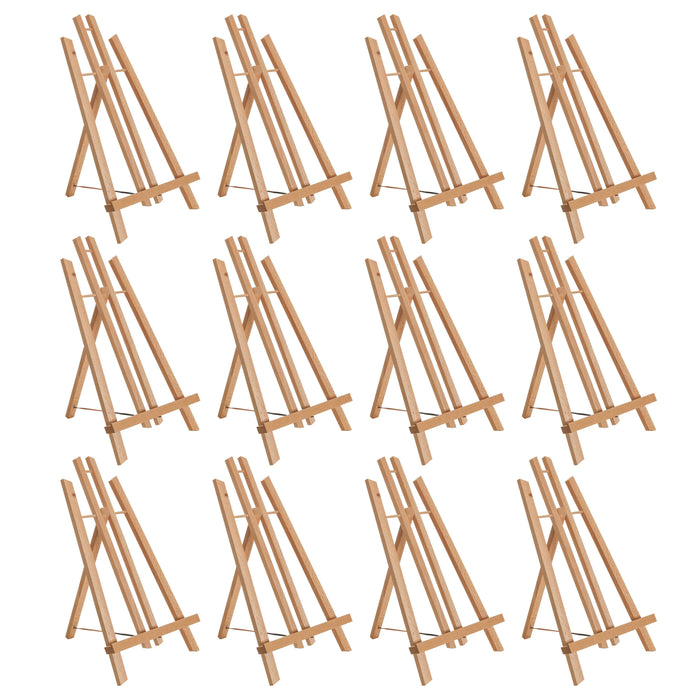 14" Medium Tabletop Display Stand A-Frame Artist Easel, 12 Pack - Beechwood Tripod, Painting Party Easel, Portable Kids Student Table School Desktop