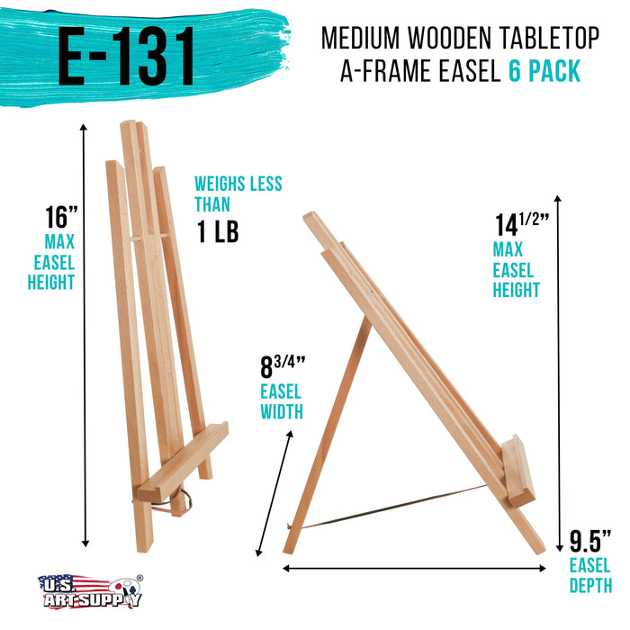 14" Medium Tabletop Display Stand A-Frame Artist Easel, 6 Pack - Beechwood Tripod, Painting Party Easel, Portable Kids Student Table School Desktop