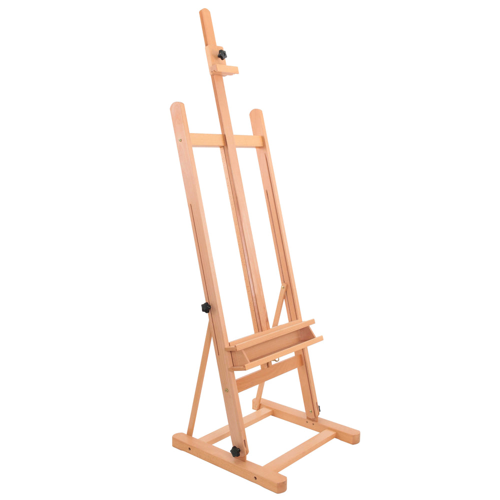 Medium Wooden H-Frame Studio Easel with Artist Storage Tray - Mast Adjustable to 96" High, Holds Canvas to 48 " - Sturdy Beechwood Holder Floor Stand