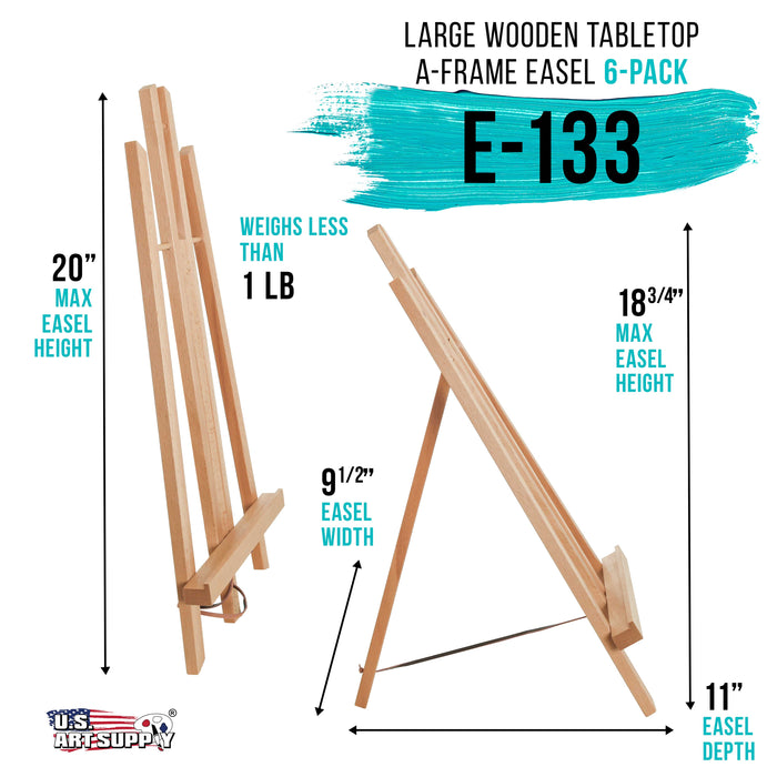 6 Pack of U.S. Art Supply 8 Small Natural Wood Display Easel, A-Frame  Artist Painting Party Tripod Mini Tabletop Stand 