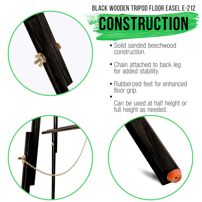 64" Black Wooden Easel Stand (4 Pack) - Adjustable A-Frame Tripod for Painting, Drawing & Signs - Lightweight Easels, Wood Easel Stand for Sign Wedding Display 40" Canvas Capacity