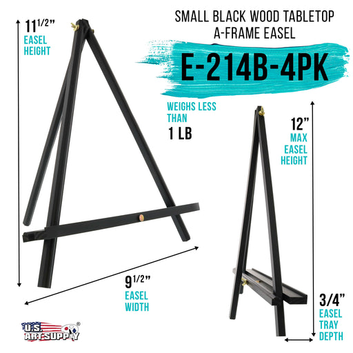 12" Black Wood Tabletop Easel (4 Pack) - Adjustable A-Frame Canvas Stand for Painting Party & Signs - Table Top Easel for Painting, Canvas Holder, Crafts, Photos, Pictures
