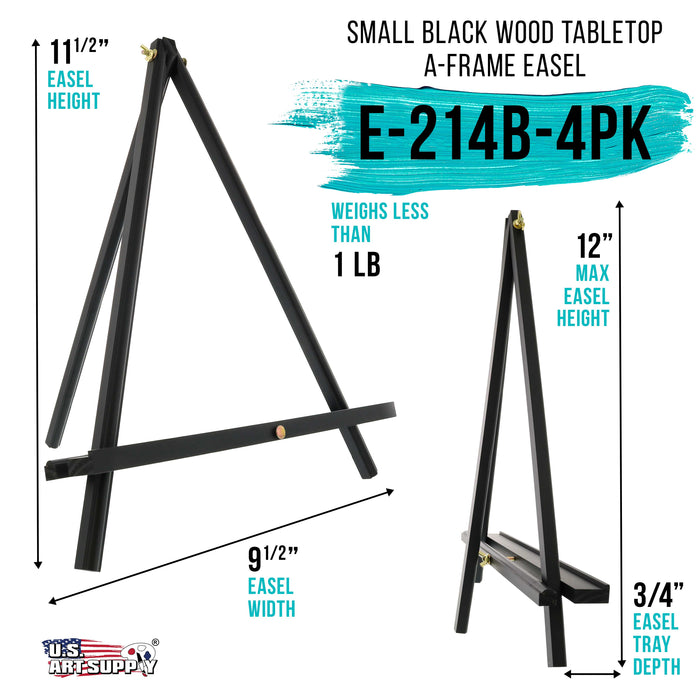12" Black Wood Tabletop Easel (4 Pack) - Adjustable A-Frame Canvas Stand for Painting Party & Signs - Table Top Easel for Painting, Canvas Holder, Crafts, Photos, Pictures