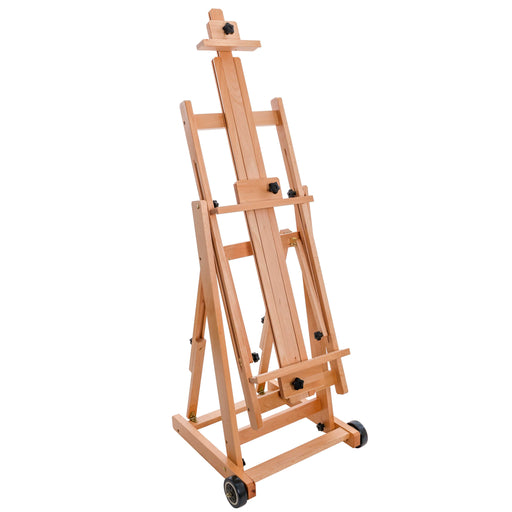 Multi-Function Studio Artist Wooden Floor Easel - Large Adjustable H-Frame, Tilts Flat, Mast Adjusts to 97" High - Sturdy Beechwood Painting Canvas